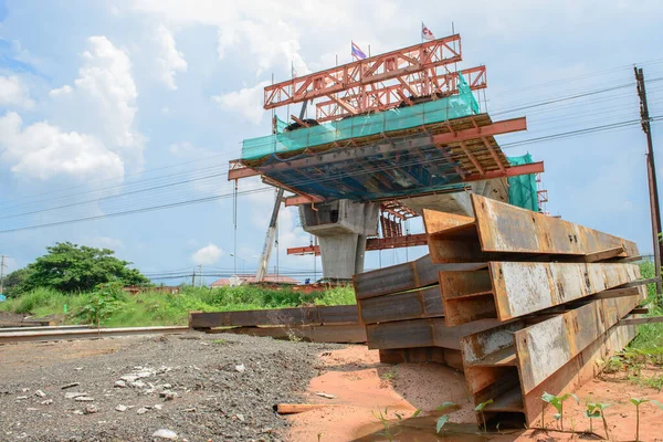 Parallelle Brug Aanbouw Landschap Lange Brug Tolweg Weg Buiten Zonnige — Stockfoto