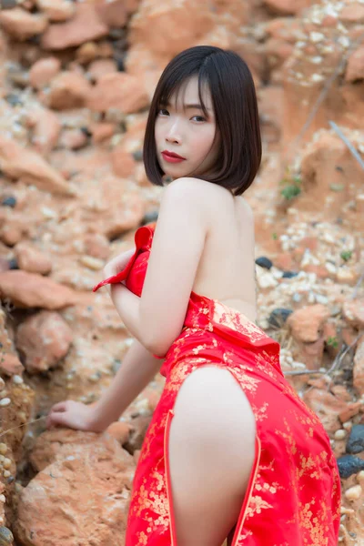 Portrait Belle Femme Asiatique Sexy Dans Robe Cheongsam Thaïlande Personnes — Photo
