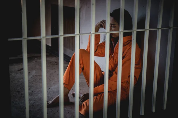 Demir hapishaneyi yakalamak için çırpınan kadın portresi, mahkum konsepti