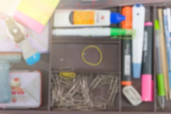 Blurry Office Supplies Desk — Stock Photo, Image