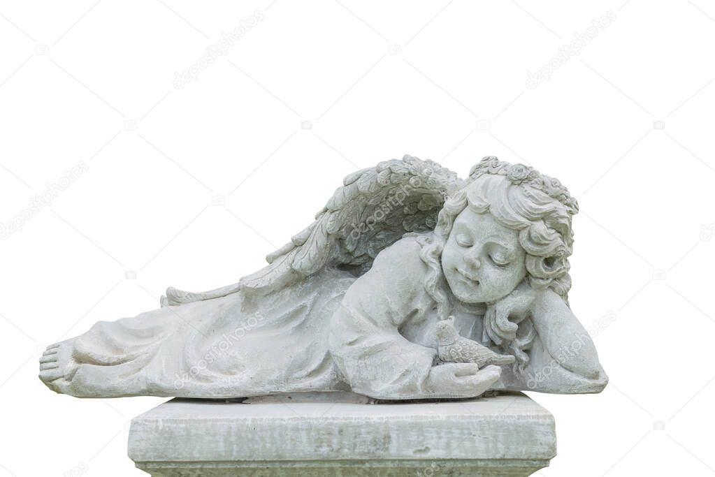 Cupid statue isolate on white background with clipping path