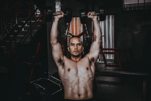 Retrato Hombre Asiático Gran Músculo Gimnasio Tailandia Personas Entrenamiento Para — Foto de Stock