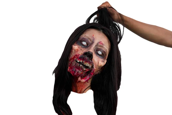 Portrait Asian Woman Make Ghost Face Blood White Background Horror — Stock Photo, Image