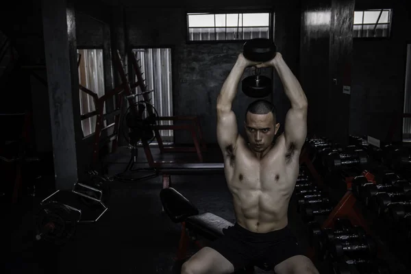 Retrato Hombre Asiático Gran Músculo Gimnasio Tailandia Personas Entrenamiento Para — Foto de Stock