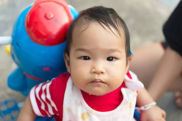 Cute Asian Baby Girl Eatting Rice Mom Thailand People Time — Stock Photo, Image