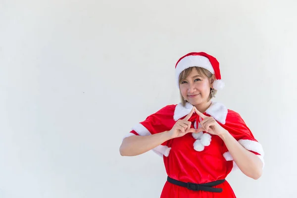 Hermosa Joven Asiática Mujer Santa Claus Ropa Sobre Fondo Blanco —  Fotos de Stock