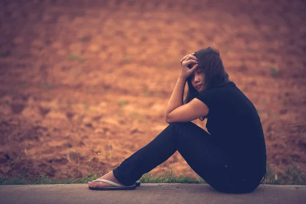 Asiático Menina Bonita Sentir Sozinho Floresta Sad Conceito Mulher Tailândia — Fotografia de Stock