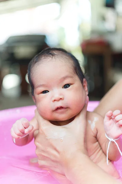 Closeup Asian Baby Take Shower Daylight — Stockfoto