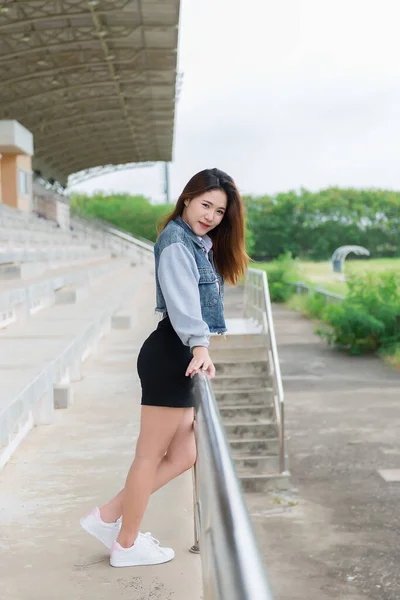 Portrait Beautiful Thai Student Cute Asian Girl Outdoors Thailand People — Stok Foto