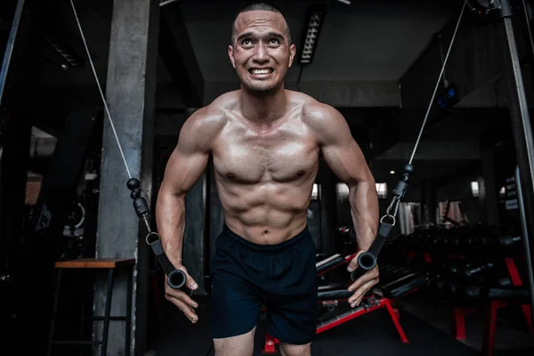Retrato Asiático Homem Grande Músculo Ginásio Tailândia Pessoas Treino Para — Fotografia de Stock