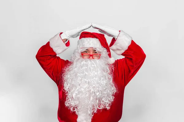 Portret Van Kerstman Witte Achtergrond Vrolijk Kerstconcept — Stockfoto