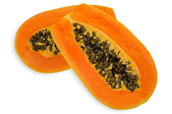 Close Papaya Rijp Witte Achtergrond Stapel Foto Dit Heeft Clipping — Stockfoto