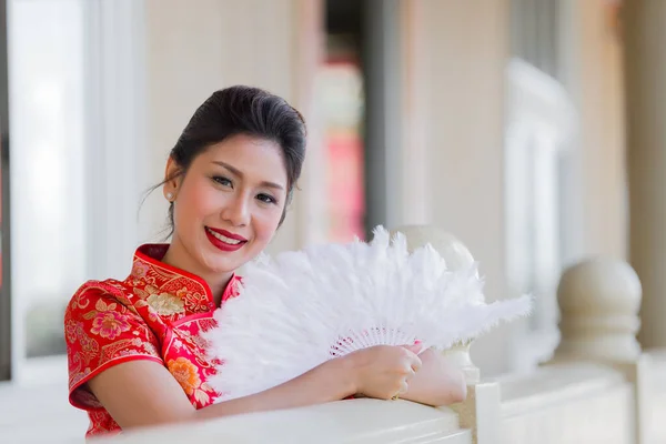 Portret Van Een Mooie Aziatische Vrouw Cheongsam Jurk Thailand Mensen — Stockfoto