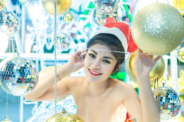 Ritratto Donna Sexy Asiatica Concetto Natale Scena Notturna Thailandia Persone — Foto Stock