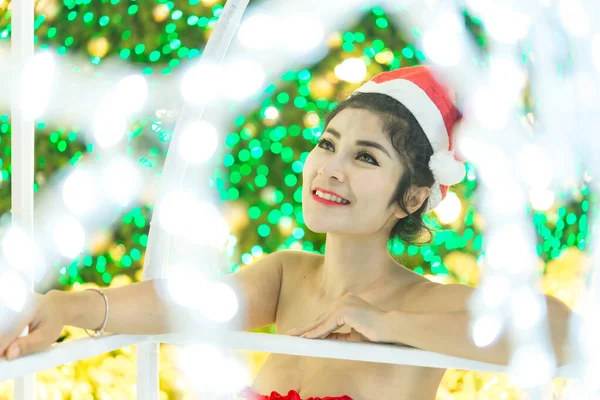 Портрет Сексуальной Азиатской Женщины Рождественская Концепция Ночной Сцене Таиланд Люди — стоковое фото