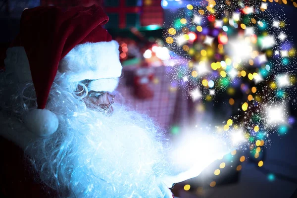 Santa Claus Mají Kouzlo Ruce Veselé Vánoce Koncept — Stock fotografie
