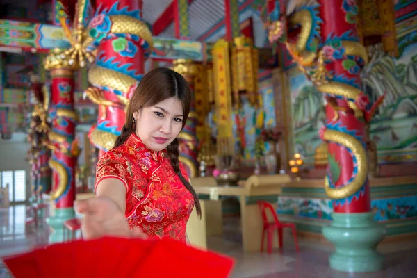 Portret Van Een Mooie Aziatische Vrouw Cheongsam Jurk Thailand Mensen — Stockfoto