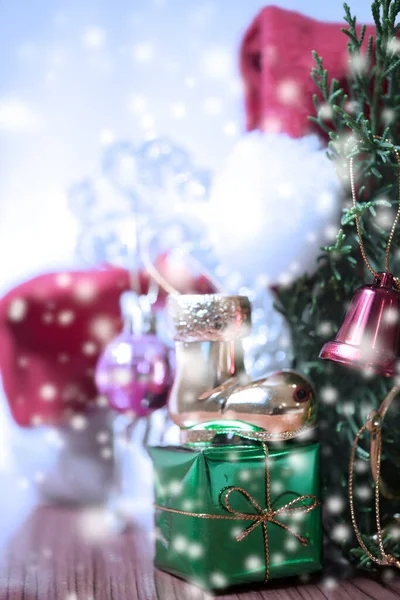 Boldog Karácsonyi Kártya Sablont Díszítéssel Háttérben — Stock Fotó