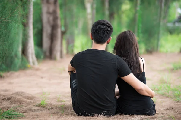 Image Couple Asiatique Amoureux Avoir Plaisir Dans Parc Happy People — Photo