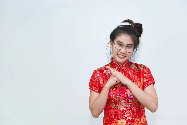 Portré Gyönyörű Ázsiai Cheongsam Ruha Boldog Kínai Újév Koncepció — Stock Fotó