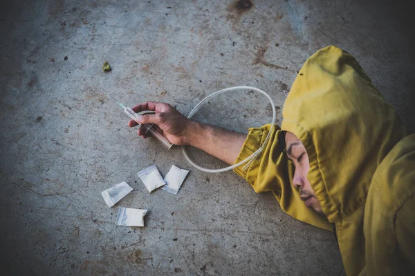 Asiático Cara Enganchado Fraco Por Causa Overdose World Droga Conceito — Fotografia de Stock