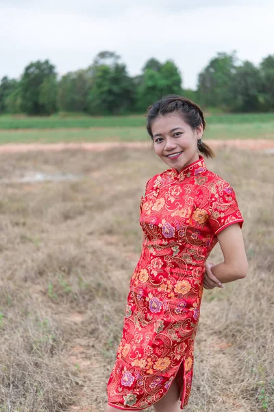 Frohes Chinesisches Neues Jahr Asiatische Frau Trägt Traditionelle Cheongsam Kleidung — Stockfoto