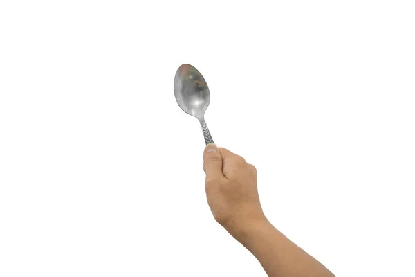 Spoon Fork Hand Isolated White Background — 스톡 사진