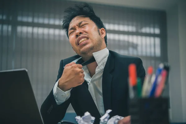 Asian Businessman Stressed Work Furious Hard Work Boss Complain Project — Stockfoto