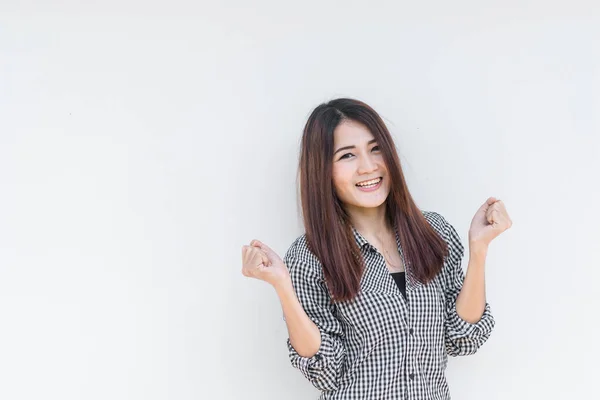 Schöne Junge Asiatische Frau Glücklich Auf Weißem Hintergrund Kostenlose Mädchen — Stockfoto