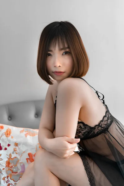 Portret Frumoase Asiatice Sexy Femeie Dormitor Thailanda — Fotografie, imagine de stoc