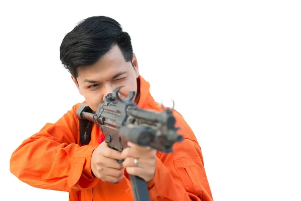 持白底枪的强盗 泰国人 囚犯概念 — 图库照片