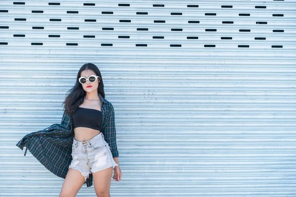 Retrato Bela Mulher Asiática Hipsters Menina Para Tirar Uma Foto — Fotografia de Stock