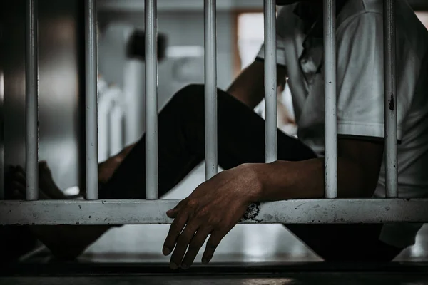 Hands Man Desperate Catch Iron Prison Prisoner Concept Thailand People — Stock Photo, Image