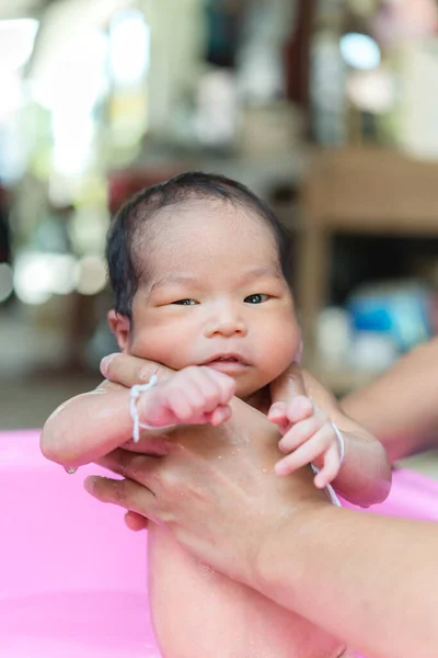 Closeup Asian Baby Take Shower Daylight — Stockfoto