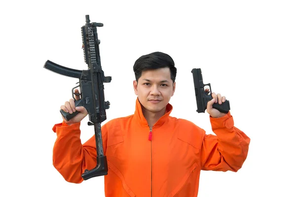 白地に銃を手にバンディット タイの人々 囚人の概念 — ストック写真