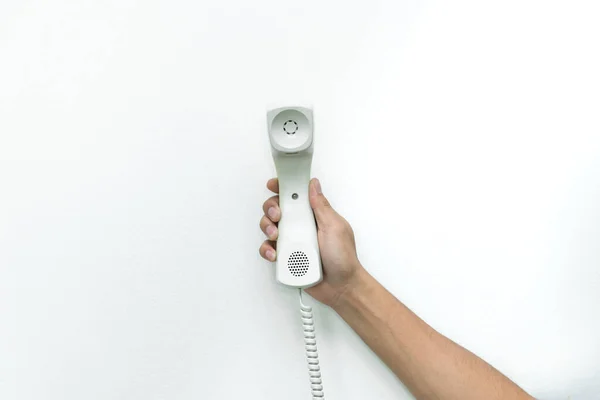 Telefone Com Linha Mão Sobre Fundo Branco — Fotografia de Stock