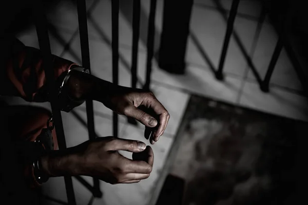 Hands Woman Desperate Catch Iron Prison Prisoner Concept Thailand People — Stock Photo, Image