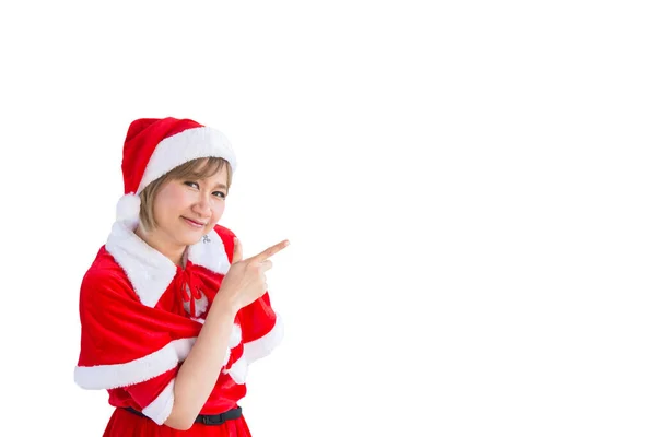Beautiful Young Asian Woman Santa Claus Clothes White Background — Stock Photo, Image