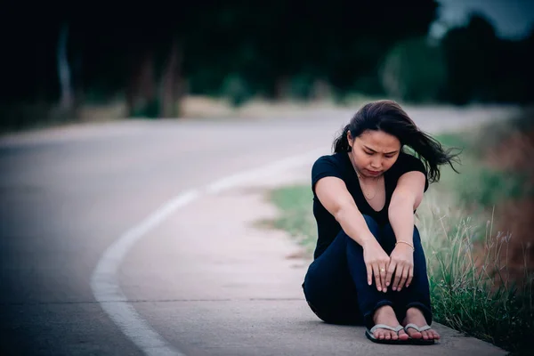 Asian Beautiful Girl Feel Alone Forest Sad Woman Concept Thailand — стоковое фото