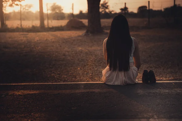 Beautiful Thai Woman Very Sad Unrequited Love Rethink Think Vintage — Stock Photo, Image