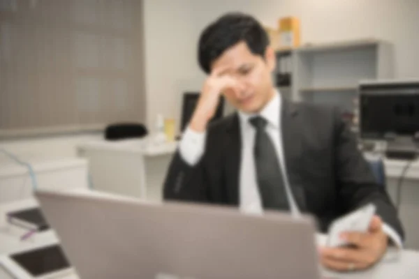 Blurry Businessman Stress Hard Work Desk Office Dark Tone — Stock Photo, Image