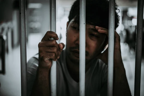 Hands Man Desperate Catch Iron Prison Prisoner Concept Thailand People — Stock Photo, Image