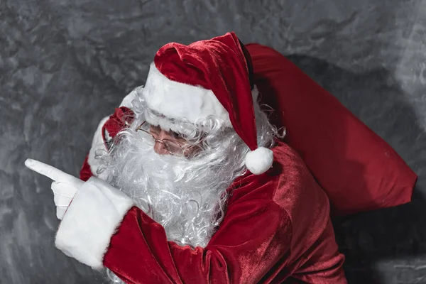 Santa Claus Holding Red Sack Merry Christmas Happiness Children Welcome — Stock Photo, Image