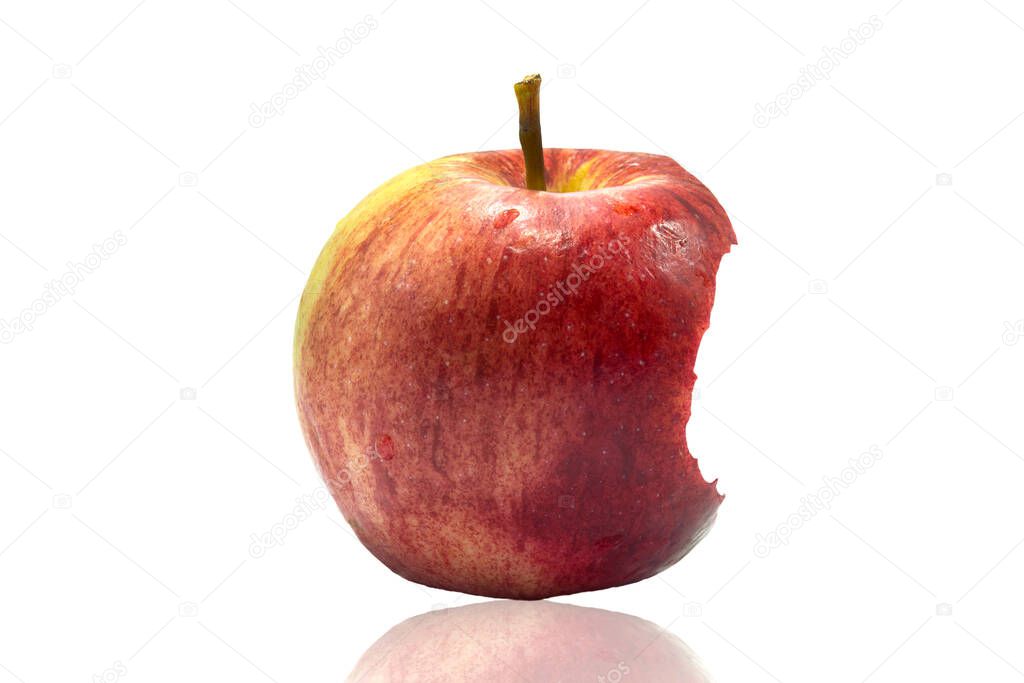 An apple with a bite on white background