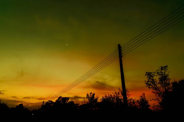 Silueta Vista Del País Crepúsculo — Foto de Stock