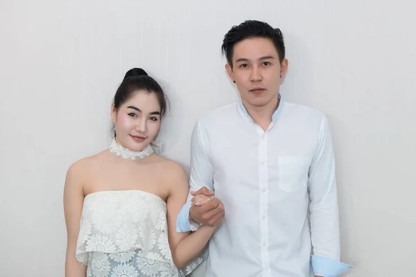 Portrait Asian Couple White Wall Thailand People — Stock Photo, Image