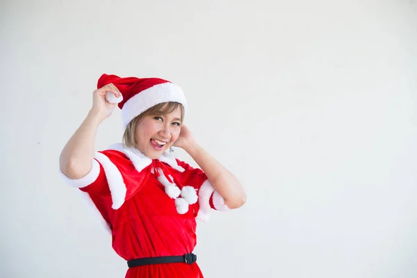 Hermosa Joven Asiática Mujer Santa Claus Ropa Sobre Fondo Blanco —  Fotos de Stock