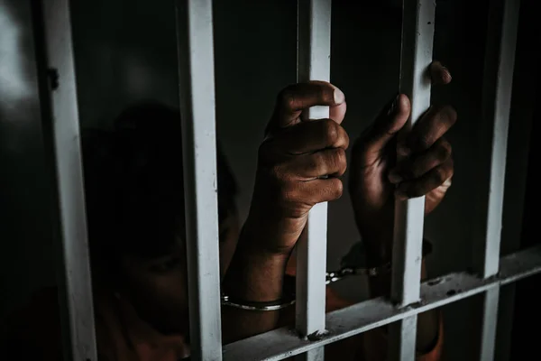 Hands Man Desperate Catch Iron Prison Prisoner Concept Thailand People — Stock Photo, Image