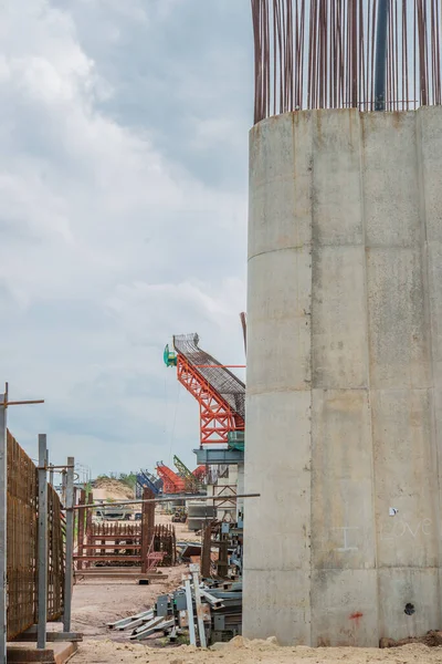 Parallel bridge way under contruction,countryside,long bridge,tollway,The road outside,Site construction of the bridge tollway large.