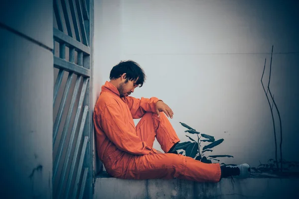 Asiatique Homme Prison Uniforme Prisonnier Concept — Photo